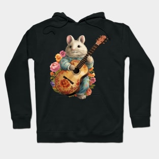 Chinchilla Playing Guitar Floral Hoodie